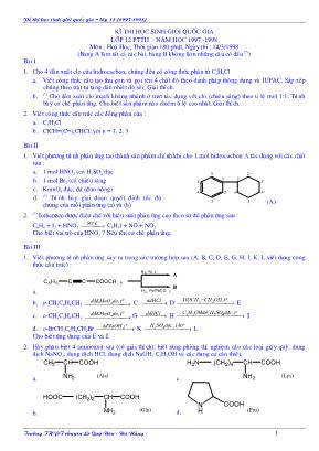 Đề thi học sinh giỏi Quốc gia môn Hóa học Lớp 12 THPT - Năm học 1997-1998